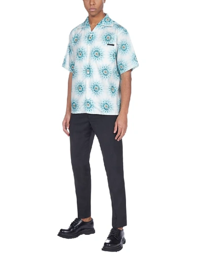 Shop Prada Printed Cotton Shirt In Acqua