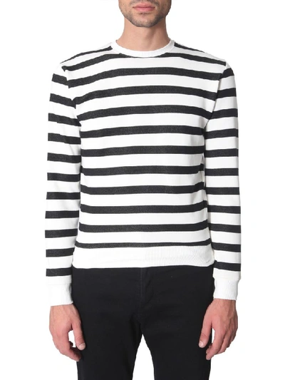 Shop Saint Laurent Striped Sweatshirt In Bianco
