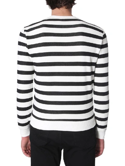 Shop Saint Laurent Striped Sweatshirt In Bianco