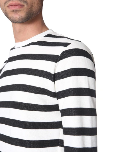 Shop Saint Laurent Striped Sweatshirt In Bianco