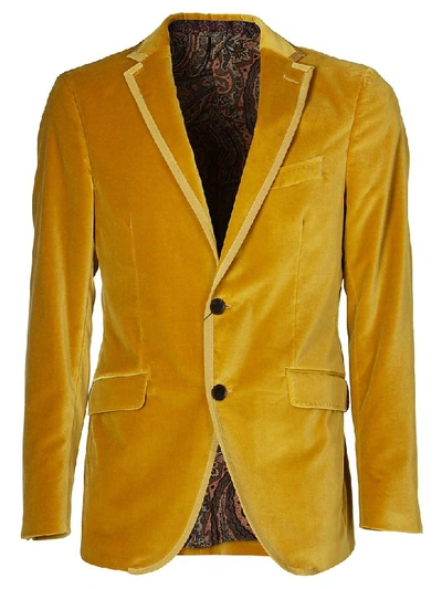 Shop Etro Silk-blended Blazer In Yellow