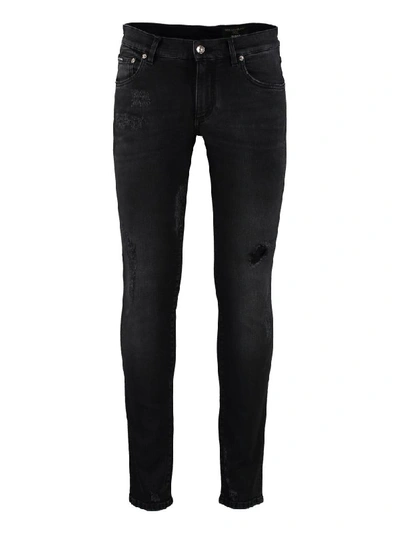 Shop Dolce & Gabbana Ripped Skinny Jeans In Grigio