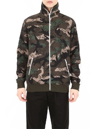 Shop Valentino Vltn Grid Camouflage Track Jacket In Camou Army Nero (khaki)