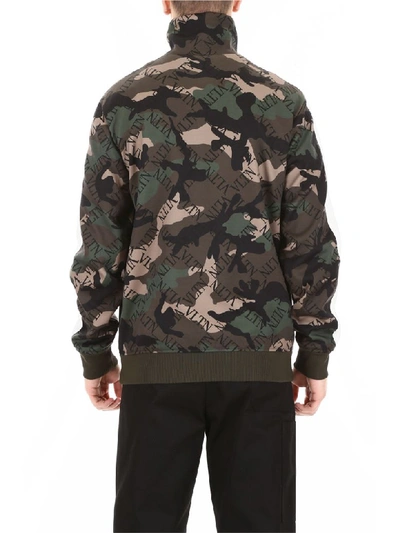 Shop Valentino Vltn Grid Camouflage Track Jacket In Camou Army Nero (khaki)