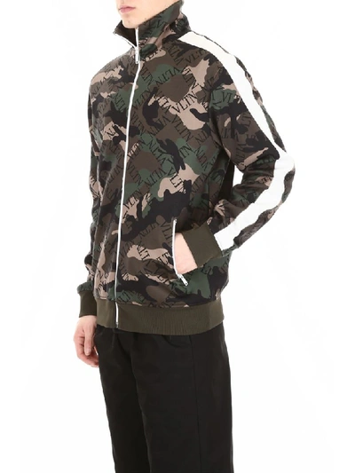 Shop Valentino Vltn Grid Camouflage Track Jacket In Camou Army Nero (khaki)
