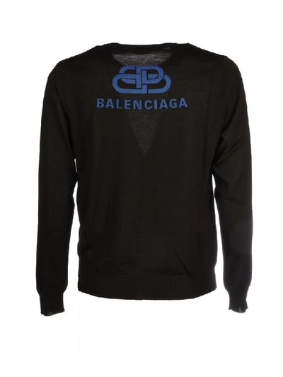Shop Balenciaga Crewneck Long Sleeves Knit In Black Blue
