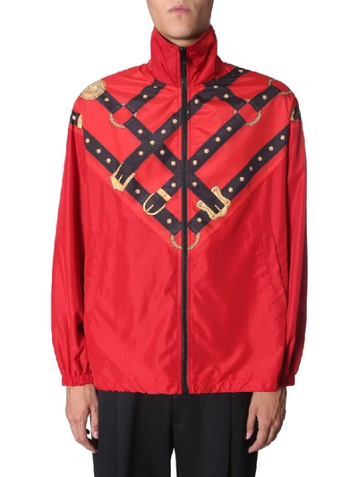 Shop Versace High Neck Jacket In Rosso