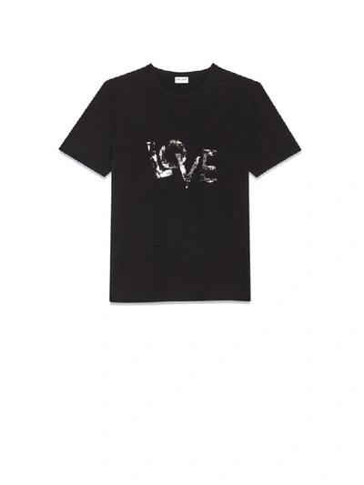 Shop Saint Laurent Love Print T-shirt In Noir Argento