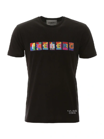 Iceberg X Peter Blake T-shirt With Multicolor Logo Patch In Nero (black)