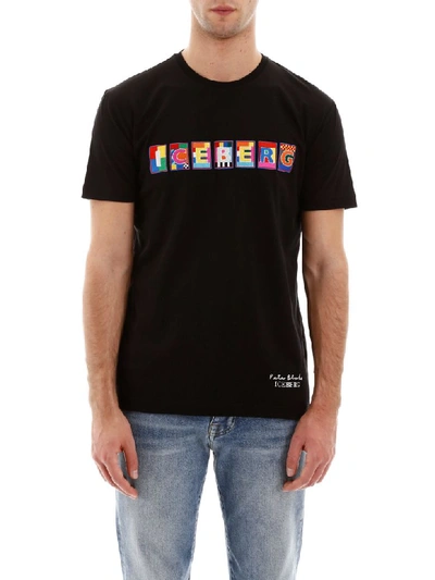 Iceberg X Peter Blake T-shirt With Multicolor Logo Patch In Nero (black)