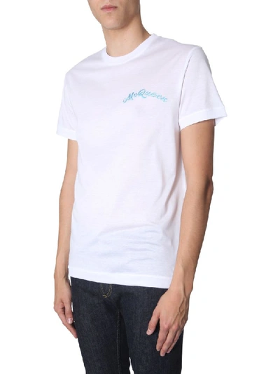 Shop Alexander Mcqueen T-shirt With Embroidered Logo In Bianco