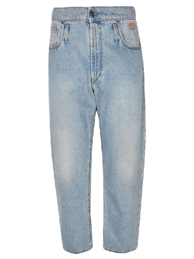 Shop Msgm Cropped Classic Jeans In Light Blue