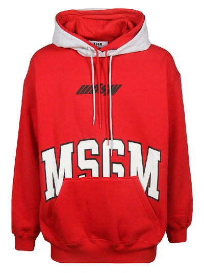 Shop Msgm 2 Logo Front Print Hoodie In Red