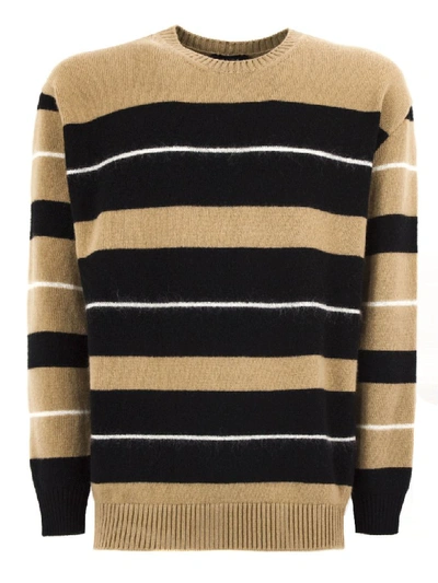 Shop N°21 Camel-tone Virgin Wool Sweater In Cammello+nero