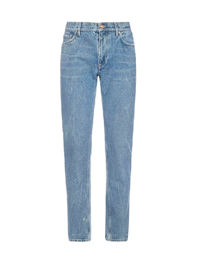 Shop Burberry Distressed Denim Jeans In Mid Indigo Blue