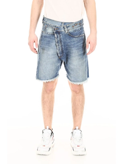 Shop R13 Cross-over Denim Shorts In Jasper W Paint Smudge (blue)