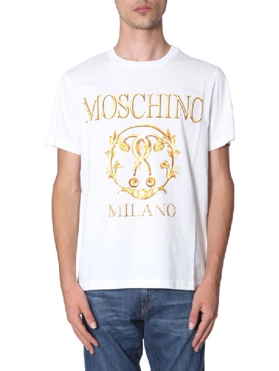 Shop Moschino Round Neck T-shirt In Bianco