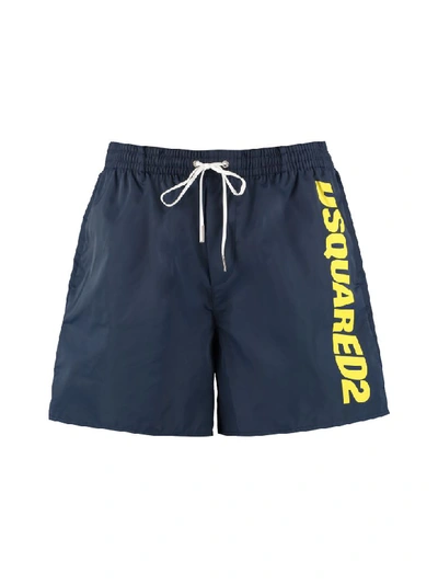 Shop Dsquared2 Logo Print Swim Shorts In Blue