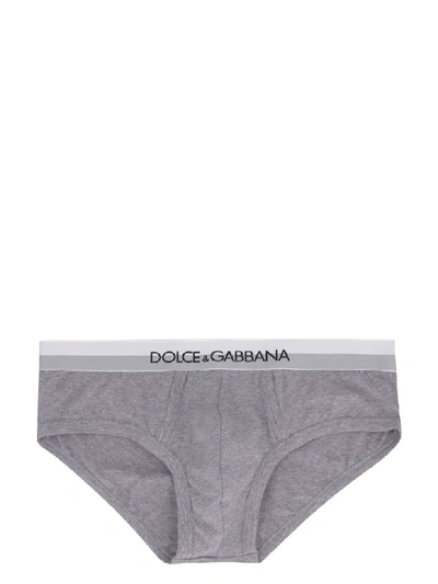 Shop Dolce & Gabbana Brando Stretch Cotton Briefs In Grey