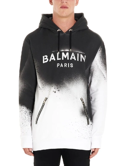 Shop Balmain Hoodie In Black & White