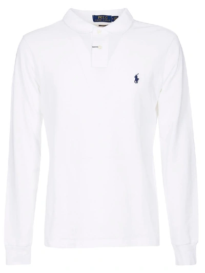 Shop Ralph Lauren Embroidered Long Sleeve Polo Shirt In Bianco