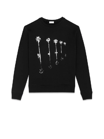 Shop Saint Laurent Palm Print Sweatshirt In Noir Argento