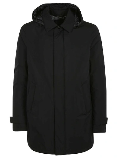 Shop Herno Classic Hooded Concealed Parka In Black