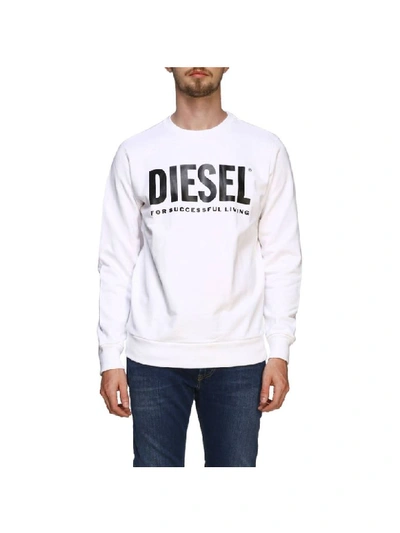 Shop Diesel Crew Neck Sweatshirt With Maxi Print Logo In White