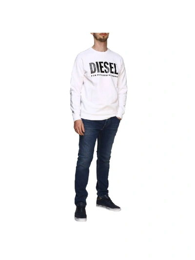 Shop Diesel Crew Neck Sweatshirt With Maxi Print Logo In White