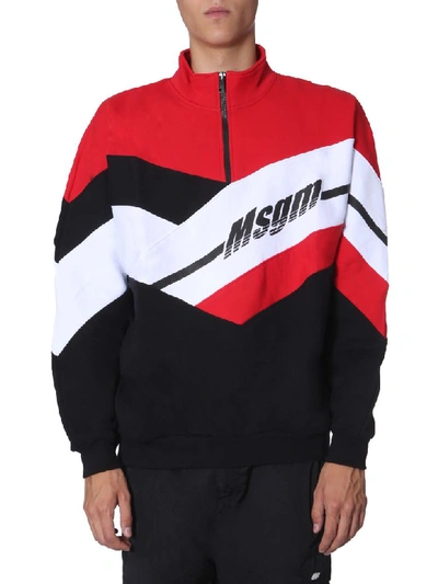 Shop Msgm Colorblock Sweatshirt In Nero