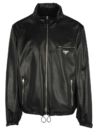 Shop Prada Leather And Nylon Jacket In Black
