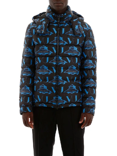 Shop Valentino Undercover Puffer Jacket In Ufo Vu Nero Malibu (blue)