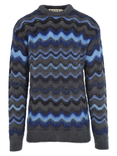 Shop Marni Wavy Knit Jumper In Blue Mix