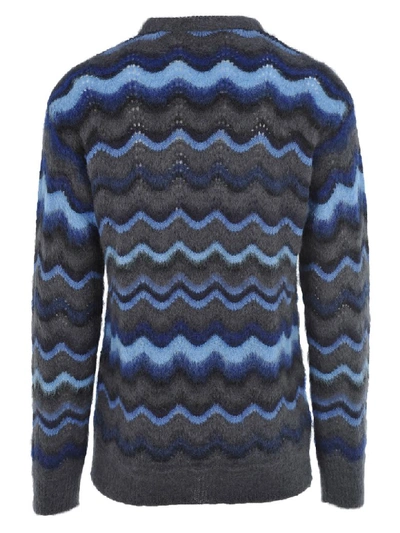 Shop Marni Wavy Knit Jumper In Blue Mix