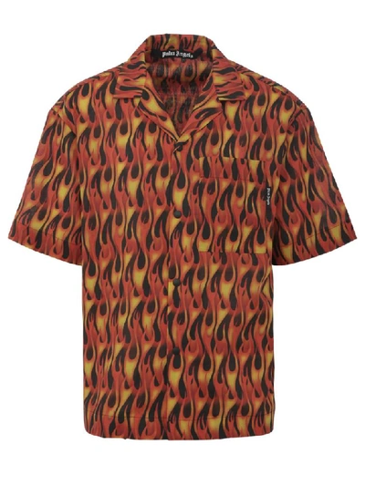 Shop Palm Angels Burning Bowling Shirt In Multicolor