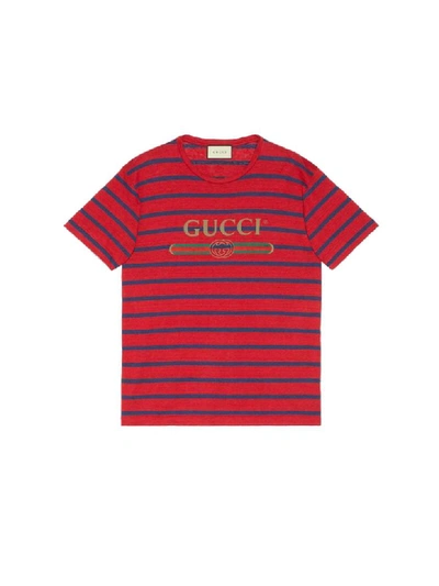 Shop Gucci Striped Short Sleeves T-shirt In Red Ink