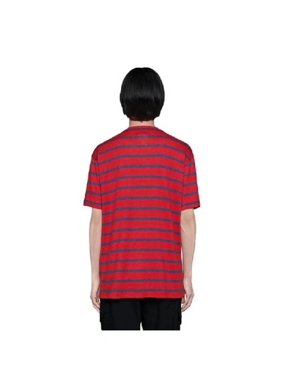 Shop Gucci Striped Short Sleeves T-shirt In Red Ink