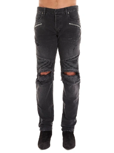 Shop Balmain Biker Jeans In Grey