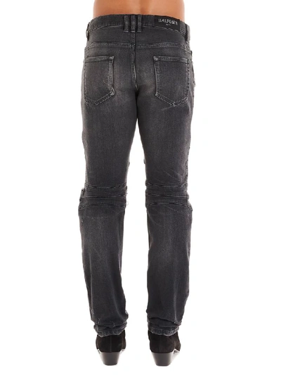 Shop Balmain Biker Jeans In Grey