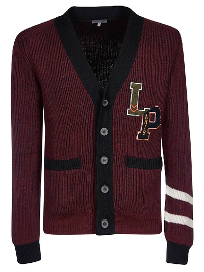 Shop Lanvin Patted Ribs Patched Badge Cardigan In Marron/black