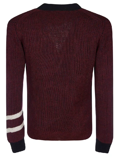 Shop Lanvin Patted Ribs Patched Badge Cardigan In Marron/black