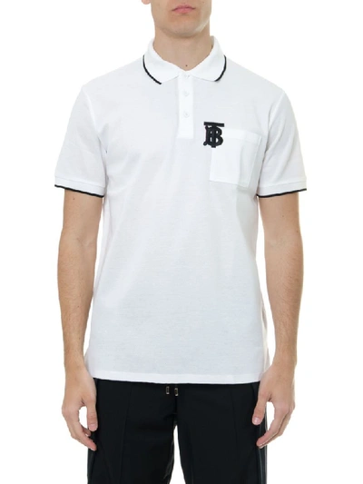 Shop Burberry White Piqué Cotton Polo With Logo In White/black