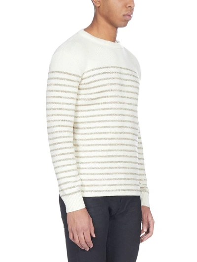 Shop Saint Laurent Striped Cotton And Wool Sweater In Naturel Or