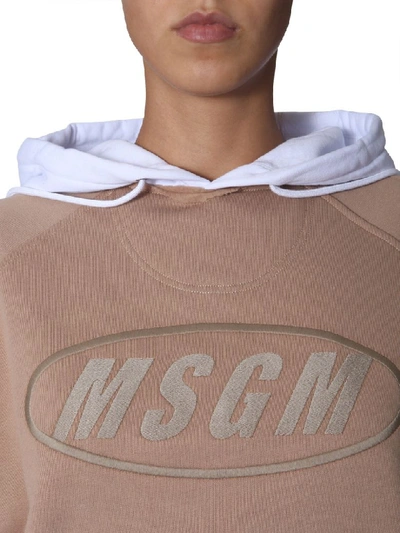 Shop Msgm Hooded Sweatshirt In Bianco