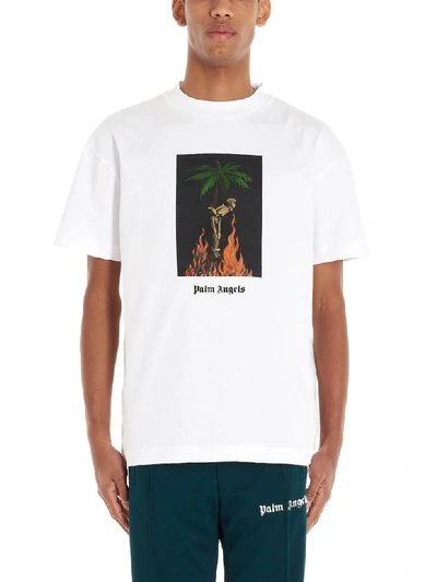 Shop Palm Angels Burning Skeleton T-shirt In White