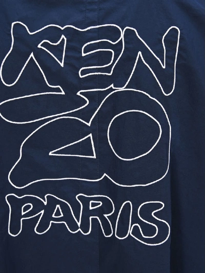 Shop Kenzo Embroidered Logo Raincoat In Blue