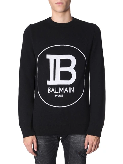 Shop Balmain Crew Neck Sweatshirt In Nero