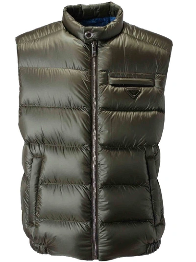 Shop Prada Zipped Padded Vest In Green/light Blue