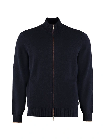 Shop Brunello Cucinelli High Collar Zipped Cardigan In Blue