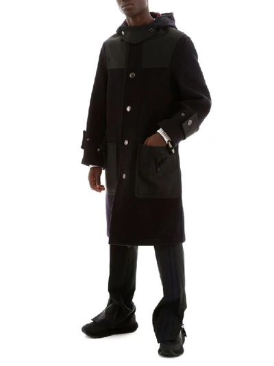 Shop Burberry Pencaster Pea Coat In Navy Burgundy (blue)